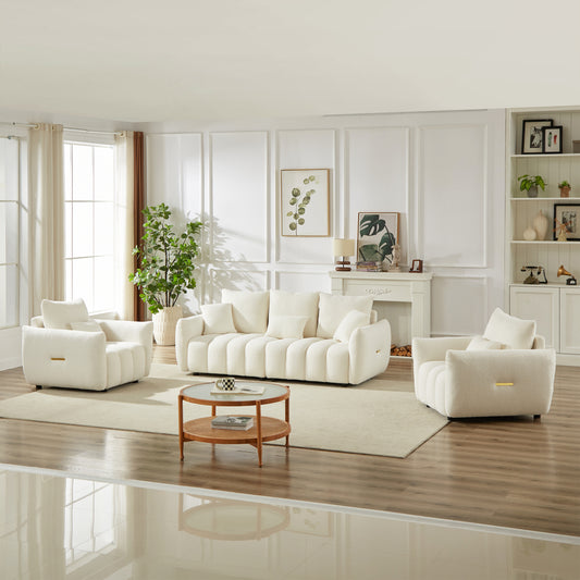 3 Seater + 1 Seater +1 Seater, Combo Sofa Modern Living Room Sofa, Teddy Sofa, Wooden Frame, 5 Cushions, Apartment Sofa Furniture image 1