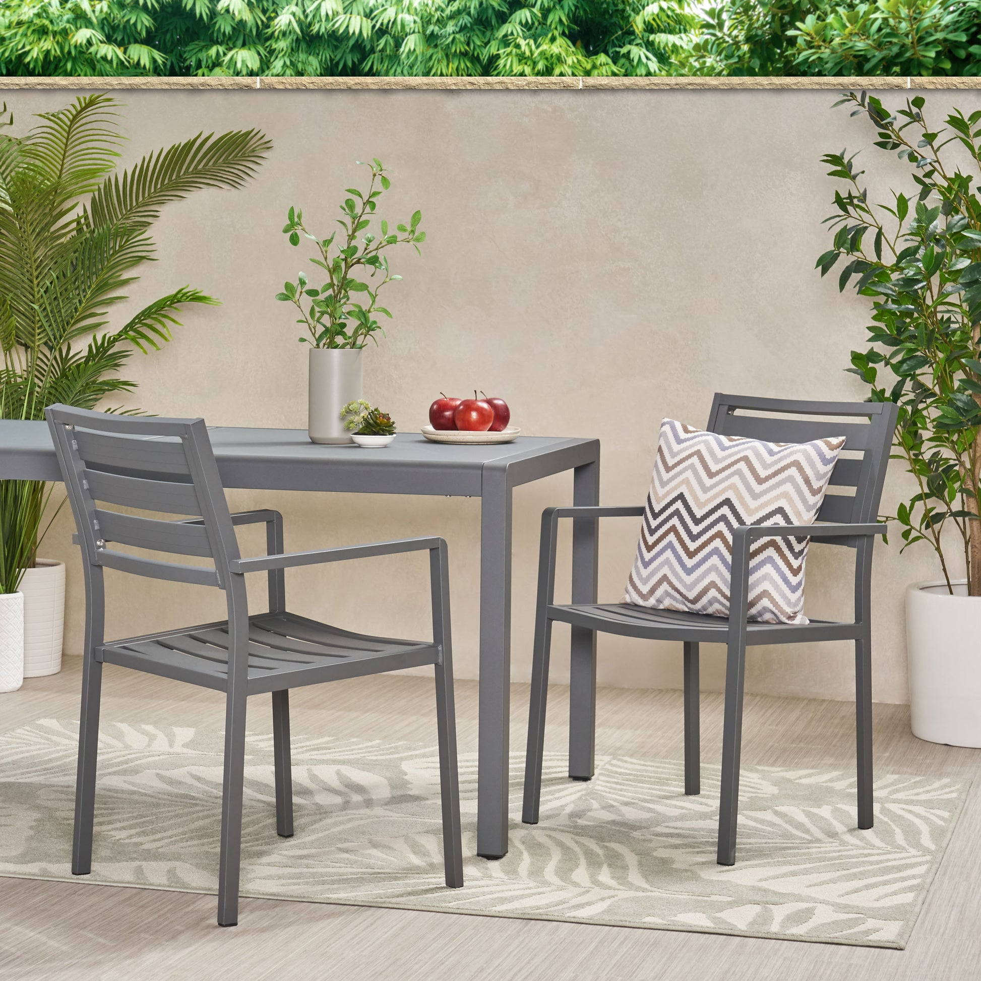 Outdoor Modern Aluminum Dining Chair (Set of 2), Gun Metal Gray image 3