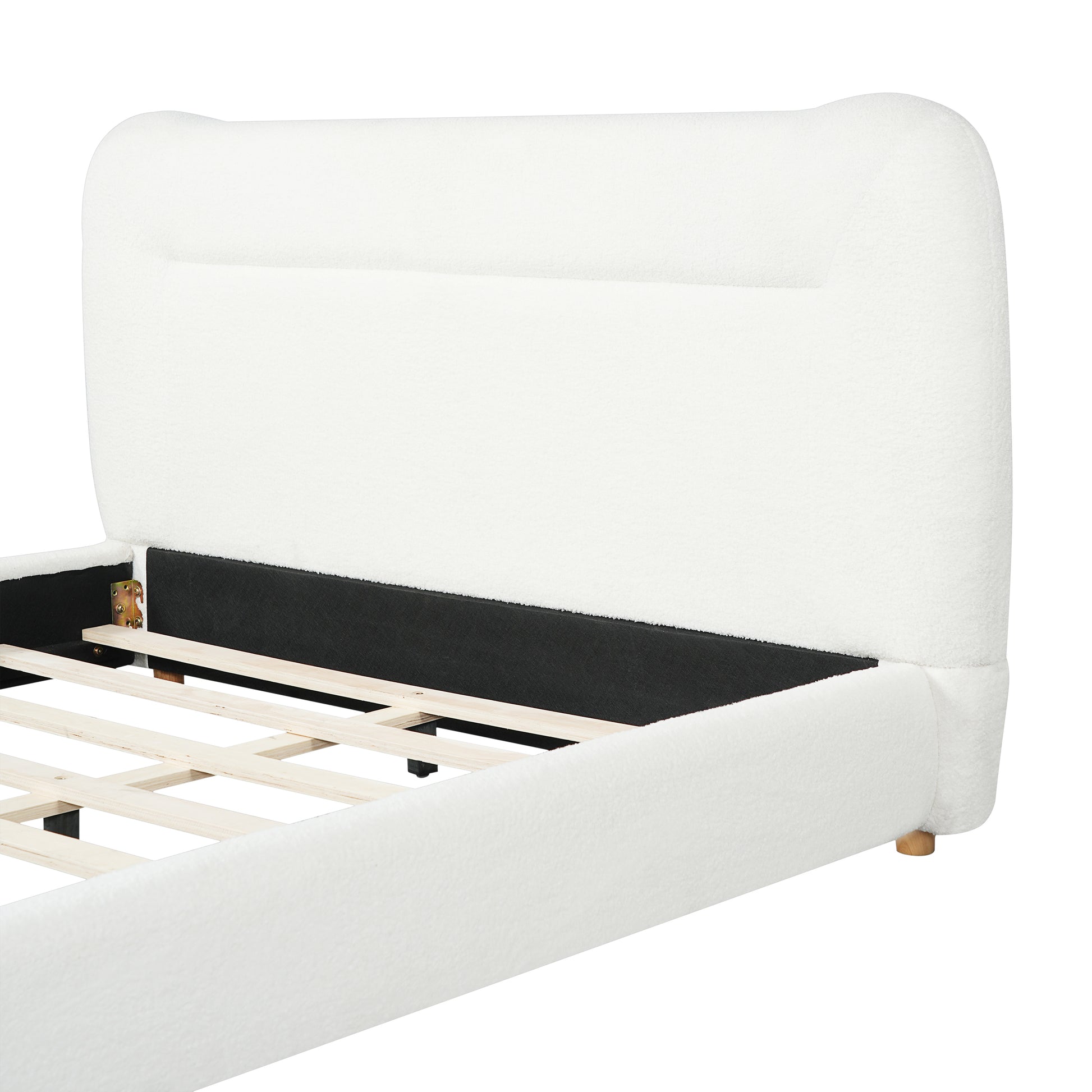 Minimalist curved headboard teddy bear plush bed, Queen, Cream image 12