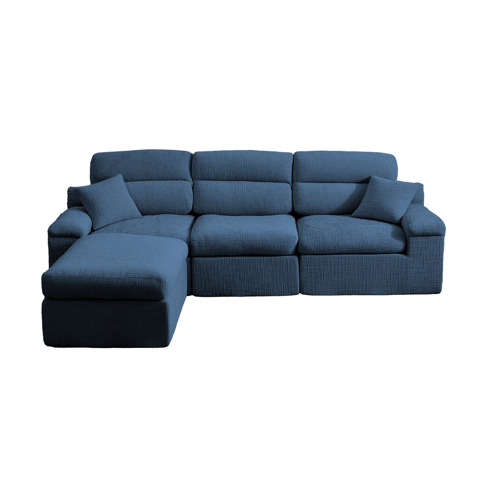 Corner Chaise Sofa with High Backrest,L-Shaped Couch with Slub Chenille Fabric, Compressed High-Density Sponge Cushion, Space-Saving No-Assembly Sofa for Living Room,Apartment(Blue) image 4