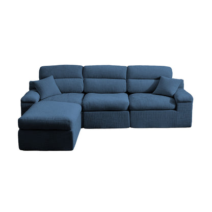Corner Chaise Sofa with High Backrest,L-Shaped Couch with Slub Chenille Fabric, Compressed High-Density Sponge Cushion, Space-Saving No-Assembly Sofa for Living Room,Apartment(Blue) image 4