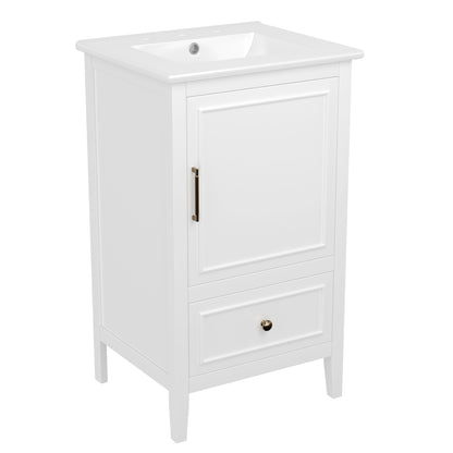 20" Bathroom Vanity with Sink, Bathroom Cabinet with A Door, Door Shelf Storage and Adiustable Foot Pads, A Drawer, White(Old SKU:N725P192821K) image 10