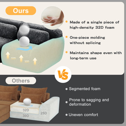 114''Soft And Fluffy Plush Fabric,Modular Sectional Sofa Couches,Ergonomic Design With Throw Pillows,Full-compression Vacuum Packaging Buckle Connection For Study,Home Theater,Dark Grey image 8