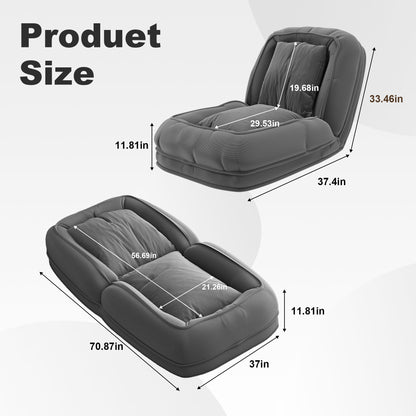 Upholstered Human Dog Bed for Adults and Pets, Foldable Lazy Sofa Bed with 5 Adjustable Position, Includes 2 Soft Pillows for Bedroom, Living Room, Reading Corner(Grey) image 4