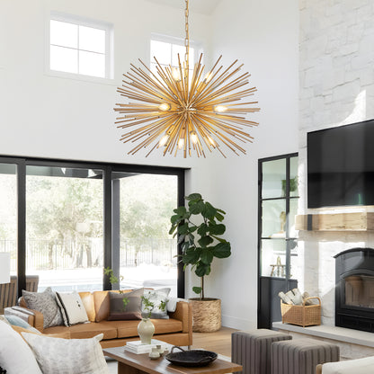 29" Mid-Century Modern 12-Light Starburst Chandelier – Gold Sputnik Pendant Light Fixture for Living Room, Dining Room, or Foyer (Bulb Not Included) image 4