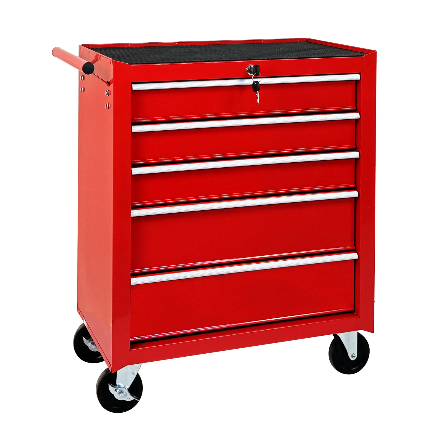 5-Drawer Rolling Tool Chest w/Lock & Key, Tool Storage Cabinet with Wheels, Top Cushion & Drawer Liners, Tool Organizer Box for Garage, Warehouse & Repair Shop-RED image 11