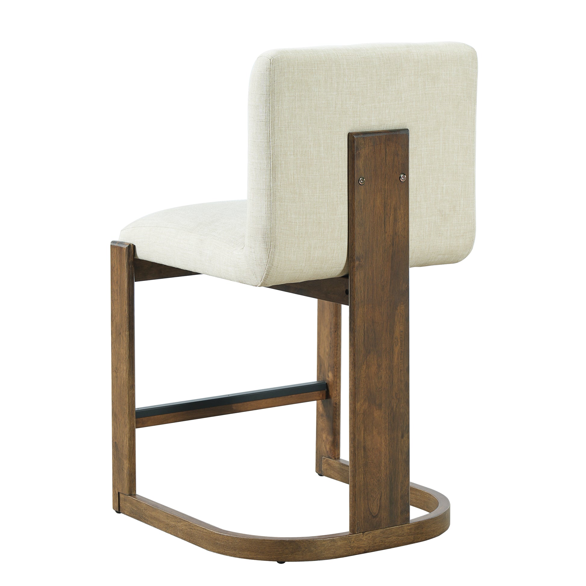 Modern Bar Stools Set of 2, 24" Solid Wood Counter Height Barstools, Linen Upholstered Kitchen Island Chair With Walnut-Finished Wood Legs for Home Bar Coffee Shop,Beige image 10