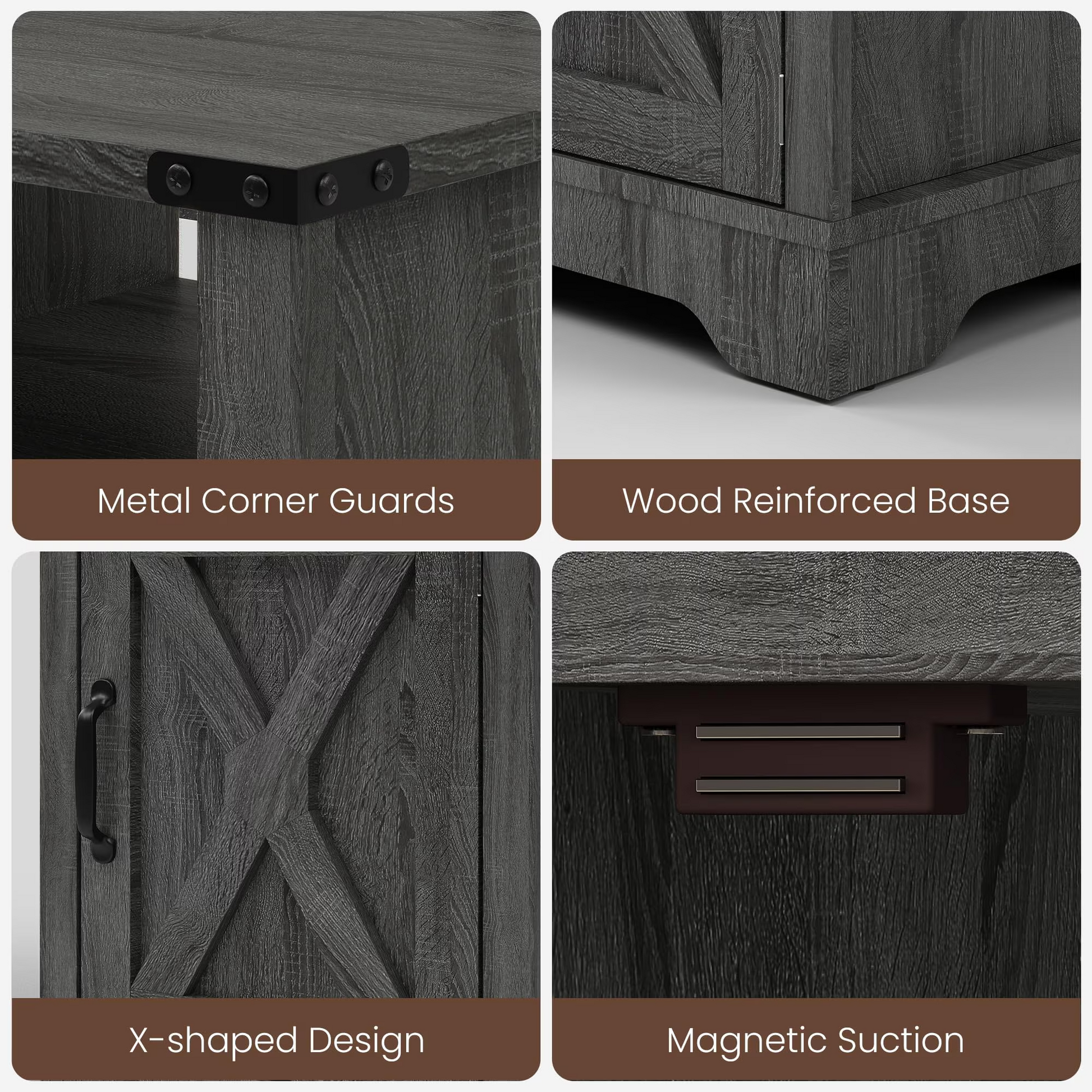 LED Nightstand Set of 2 with Charging Station, Bedside Table with Storage Cabinet and Shelf, Rustic End Table, Farmhouse Wooden Side Table, for Bedroom, Living Room, Dark Gray image 7