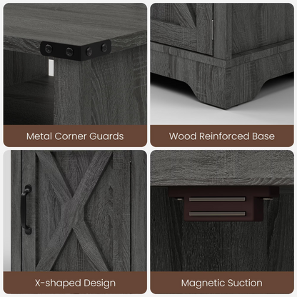 LED Nightstand Set of 2 with Charging Station, Bedside Table with Storage Cabinet and Shelf, Rustic End Table, Farmhouse Wooden Side Table, for Bedroom, Living Room, Dark Gray image 7