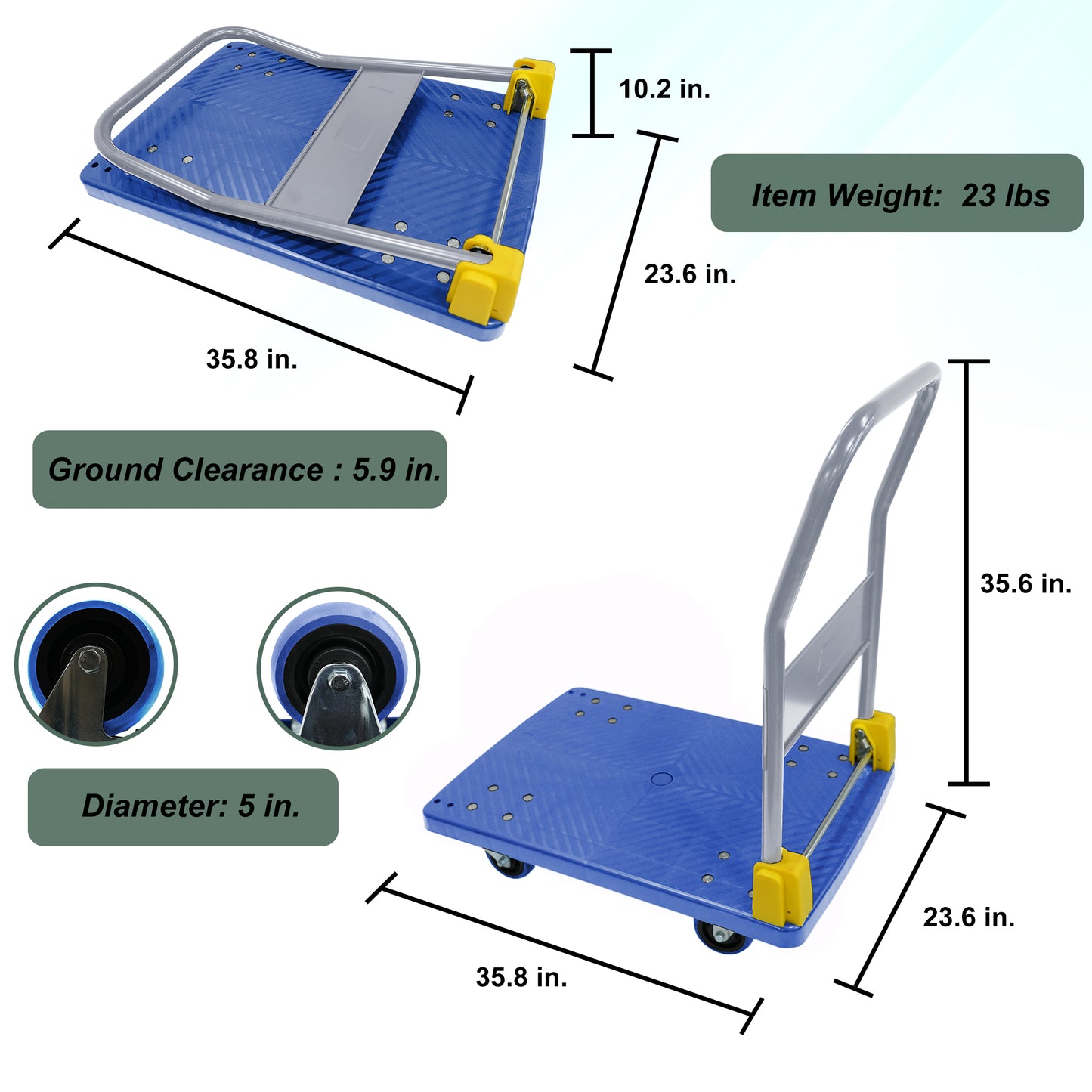 Foldable Platform Push Hand Truck Cart, 880 lbs. Weight Capacity, 2 Swivel Brake Wheels image 3
