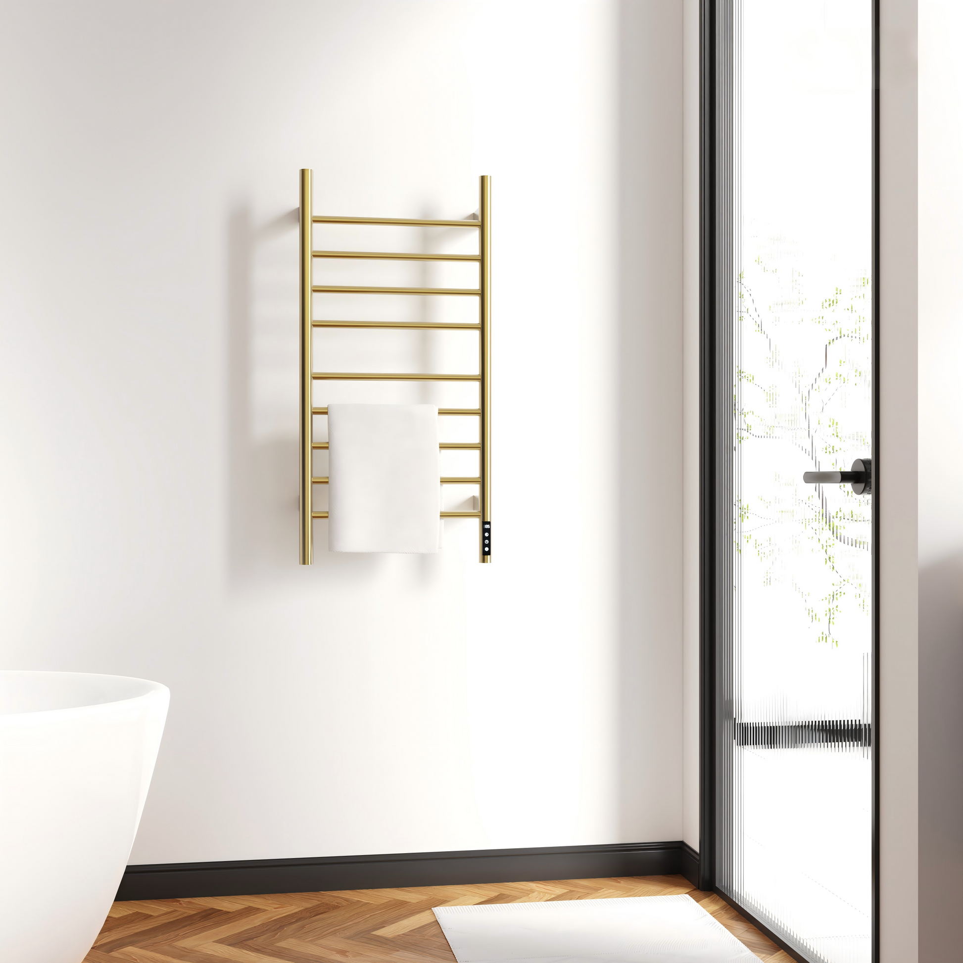Brushed Gold Heated Towel Rack for Bathroom,Wall Mounted with Intelligent Touch Screen Timer, 9-Bar Towel Warmer, 304 Stainless Steel Polished, Plug-in/Hard-Wired image 6