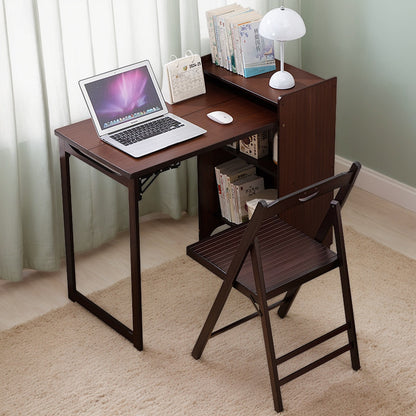 Bamboo Folding Desk, Foldable Desk for Small Space, Computer Desk with Hidden Storage, Mid Century Foldable Table for Home Office and Bedroom (Walnut Brown) image 12