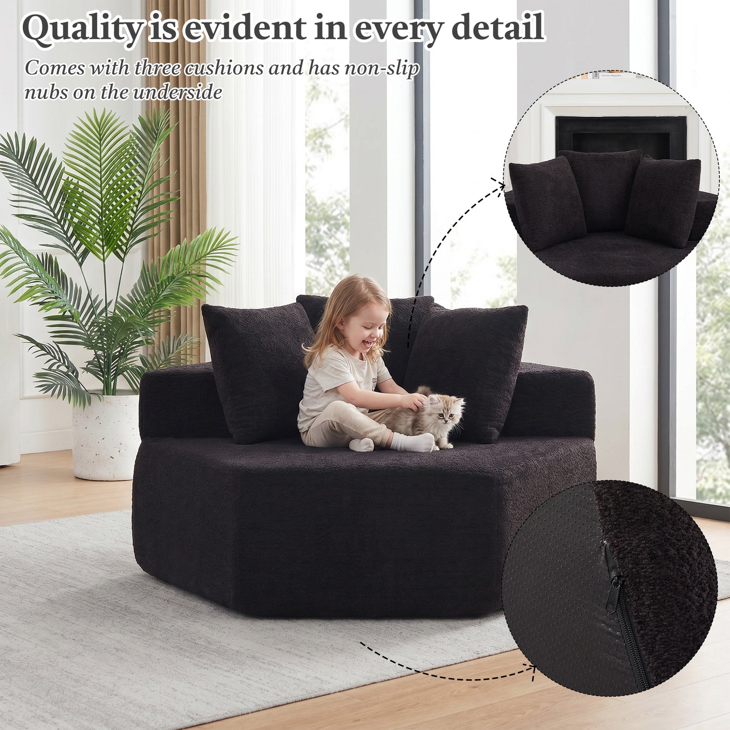 54-inch Modern-style hexagonal single lounge chair, featuring versatile arrangements and a modular design; this chenille-upholstered sofa is ideal for lounges, game rooms, living rooms, and bedrooms. image 3