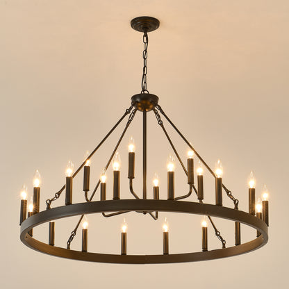 40'' 2 Tier Wagon Wheel Chandelier 16+6)22-Lights Farmhouse Industrial Country Style Round Pendant Light Fixture for Outdoor Porch high Ceilings Living Dining Room Foyer Entryway-BLACK image 12