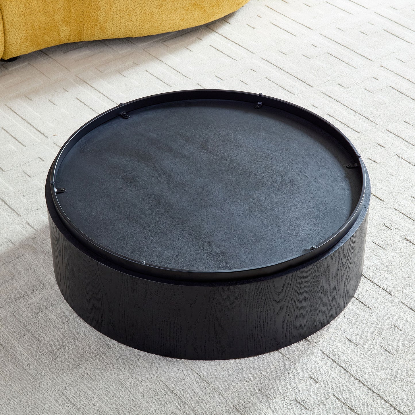 35.43 Inch Modern Round Coffee Table MDF Coffee Table for Living Room,Drum Center Table for Apartment,No Need Assembly,Black W2582P188323 image 7