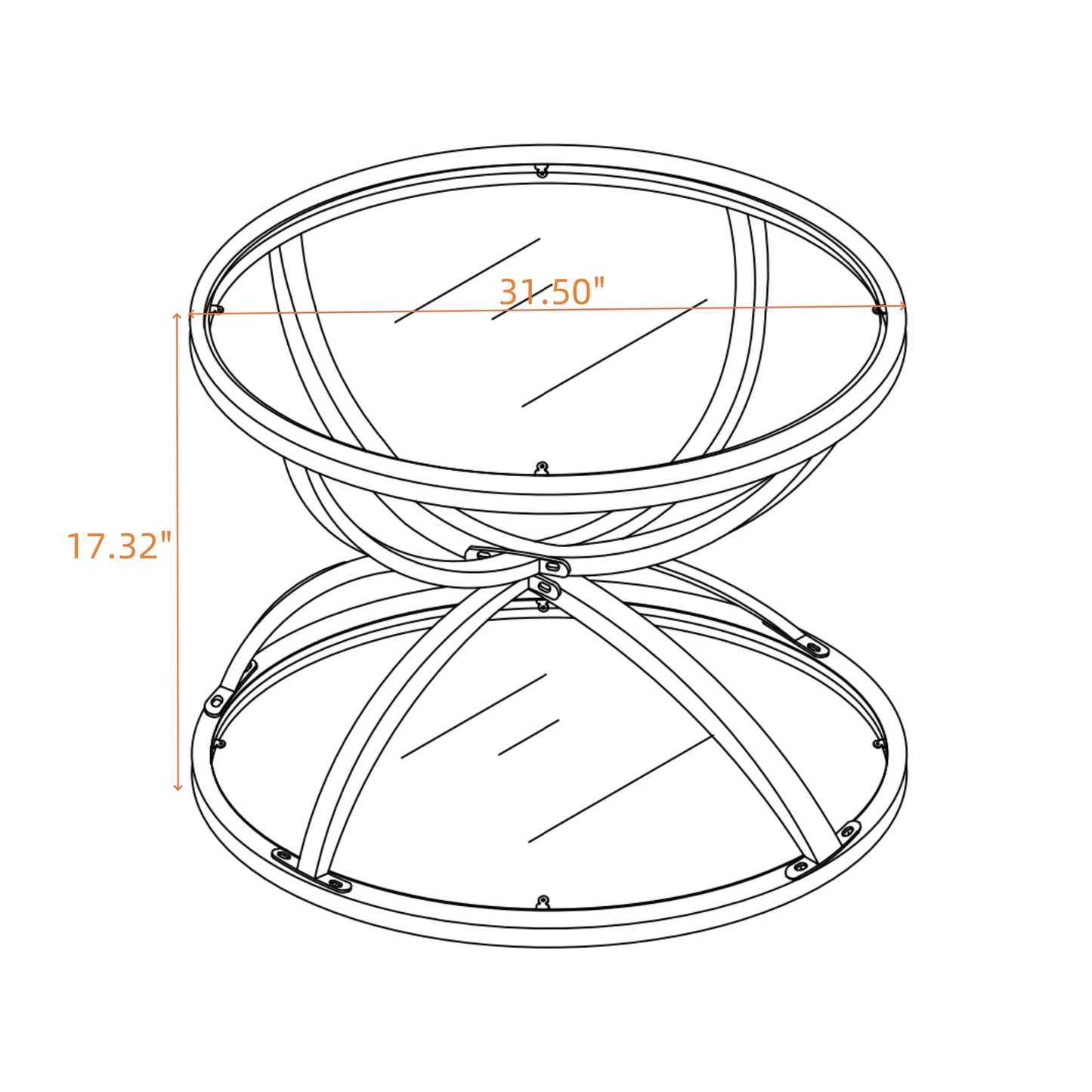 31.50'' Modern Glass Coffee Table with 2 Tiers, Ring-Shaped Frames, Metal Frame and Clear Tempered Glass, Round Coffee Table for Living Room, Bedroom and Office, Gold image 4