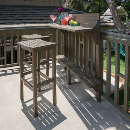 3-Piece Balcony Bar Set with Bottom Shelf Table and 2 Stools, Grey Finish image 4