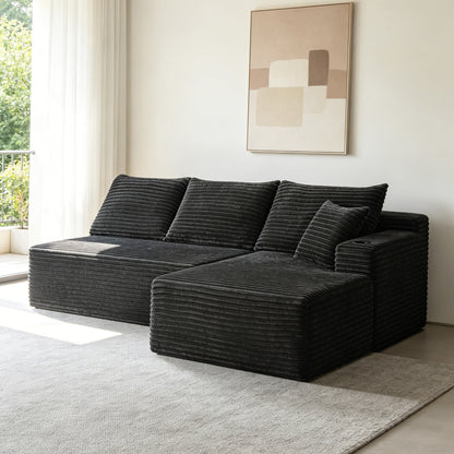 96" Cloud Sectional Couch with L-Shape Chaise,Modern Modular Sofa with Deep Seat, Upholstered Couches for Living Room Bedroom,No Assembly Required and Cup holde, (Plush Fabric),Grey image 1