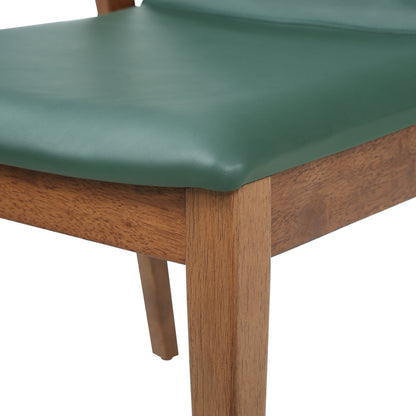 Mid-Century Modern Dining Chairs Set of 2 - Green PU Upholstered Armchairs with Walnut Color Rubber Wood Frame, 250lbs Capacity for Kitchen & Dining Room image 12