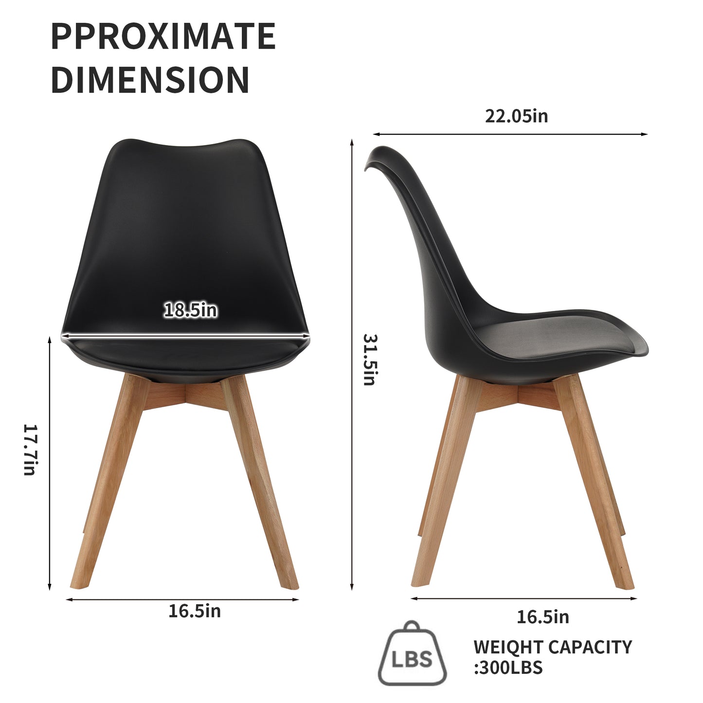 Set of four dining chairs, medieval modern style dining chairs for kitchen and dining room, with wooden legs, black image 3