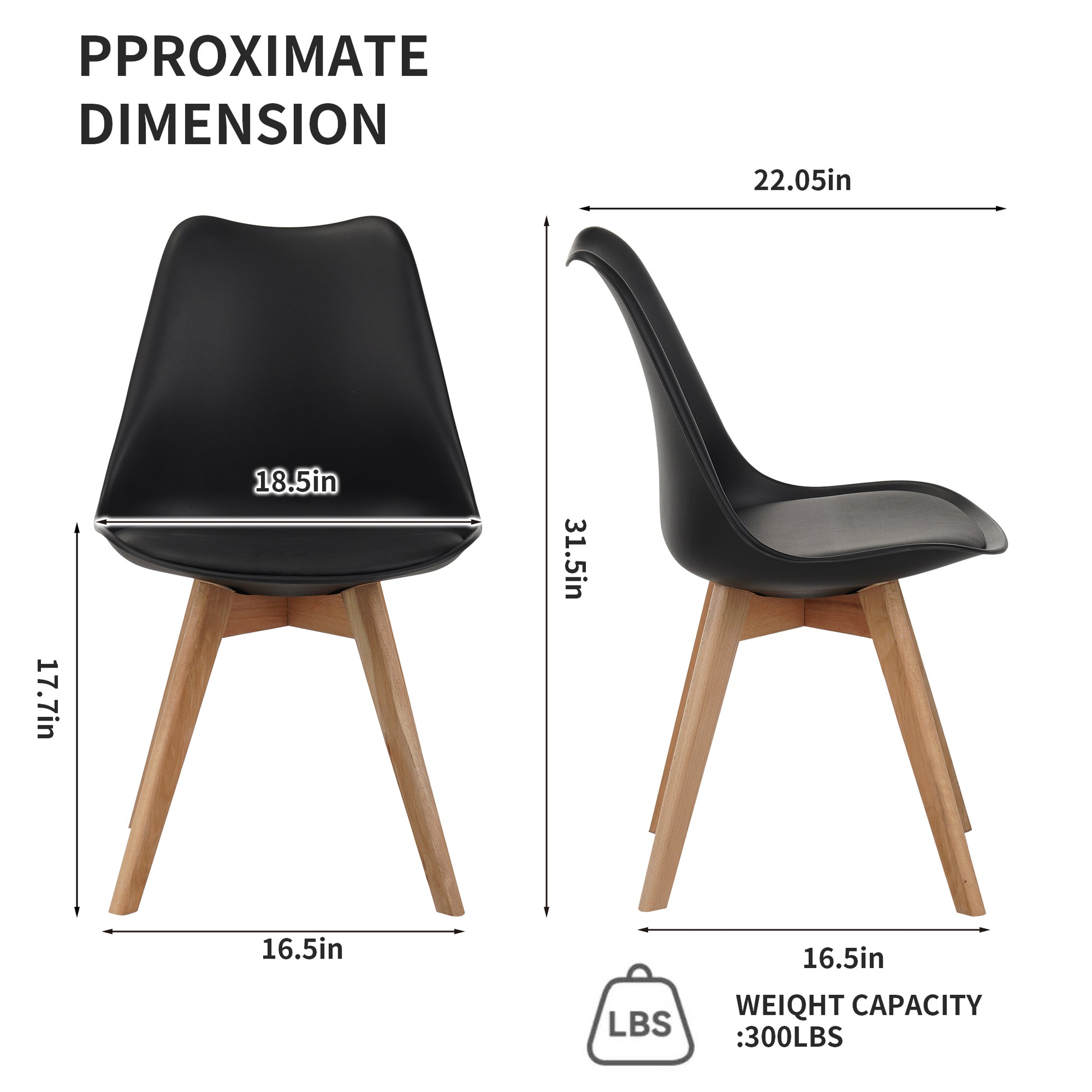 Set of four dining chairs, medieval modern style dining chairs for kitchen and dining room, with wooden legs, black image 3