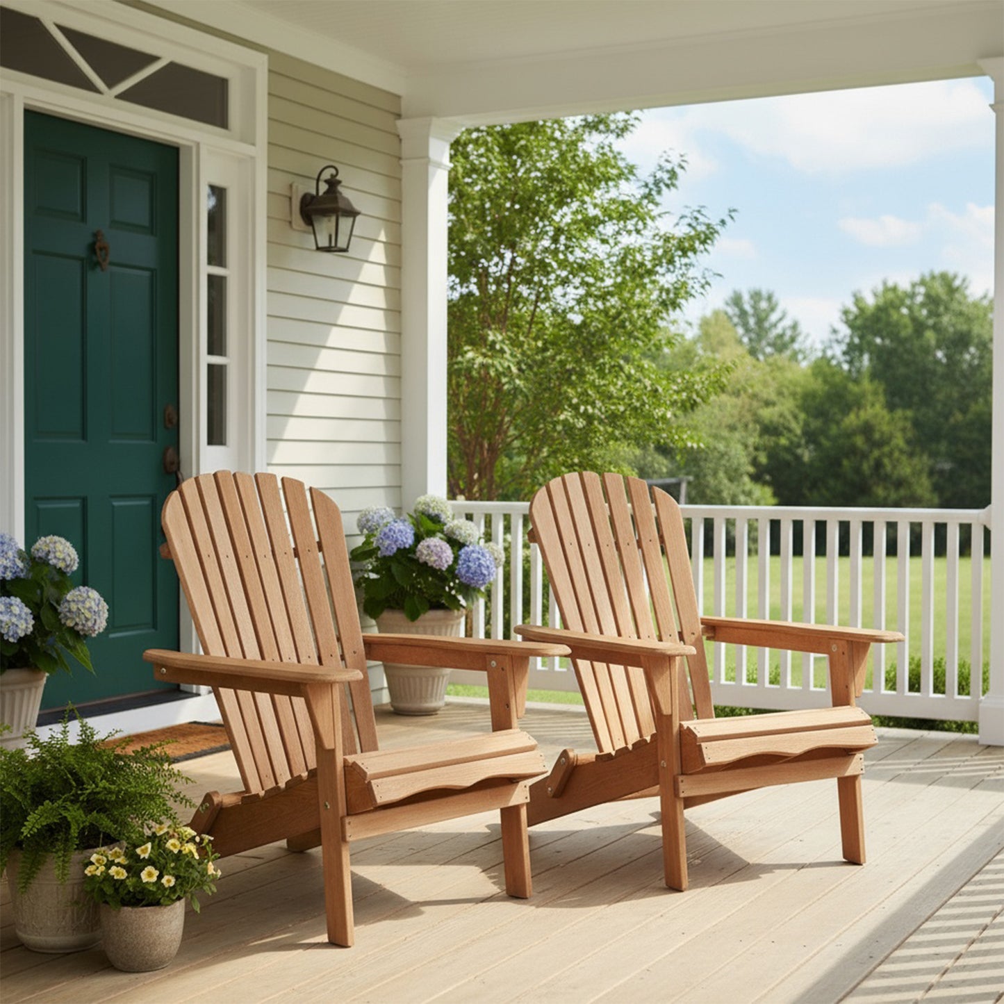 Outdoor Wooden Folding Adirondack Chair Set of 2 with Pre-Assembled BackRest, Wood Patio Chair for Garden Backyard Porch Pool Deck Firepit image 10
