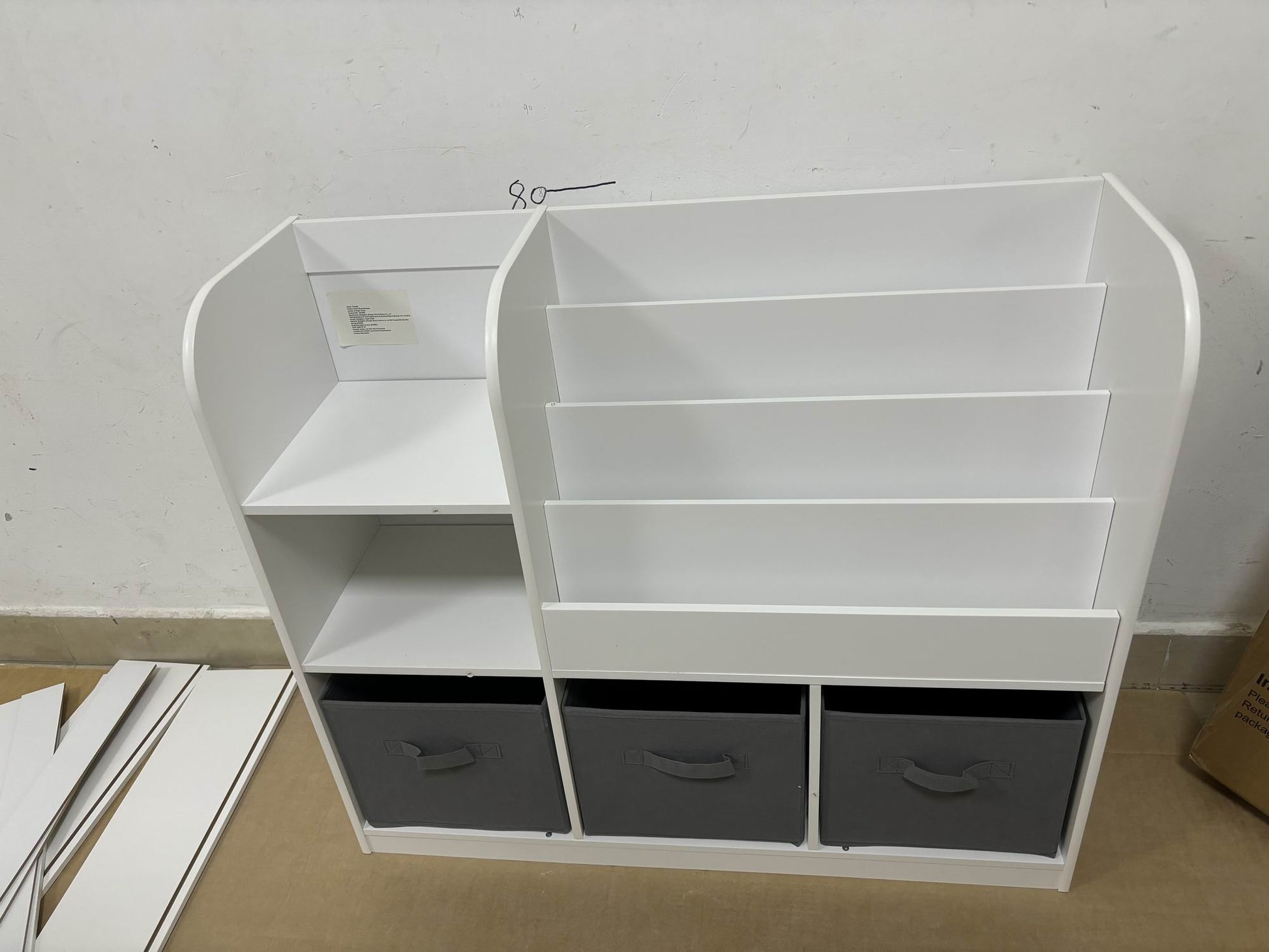 Kids Bookcase and Bookshelf, Multifunctional Bookcase with 3 Collapsible Fabric Drawers, Bookcase Display Stand, Toy Storage Organizer for Bedroom, Playroom, Hallway (White/Gray) image 2