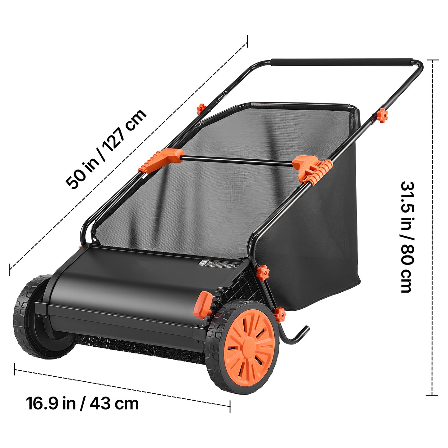 Push Lawn Sweeper, 26 in Leaf & Grass Collector with 7 cu. ft. Hopper Bag, Adjustable Brush Height & Spinning Brushes, Heavy Duty Yard Sweeper with Rubber Wheels for Leaves Grass Cleanup image 2