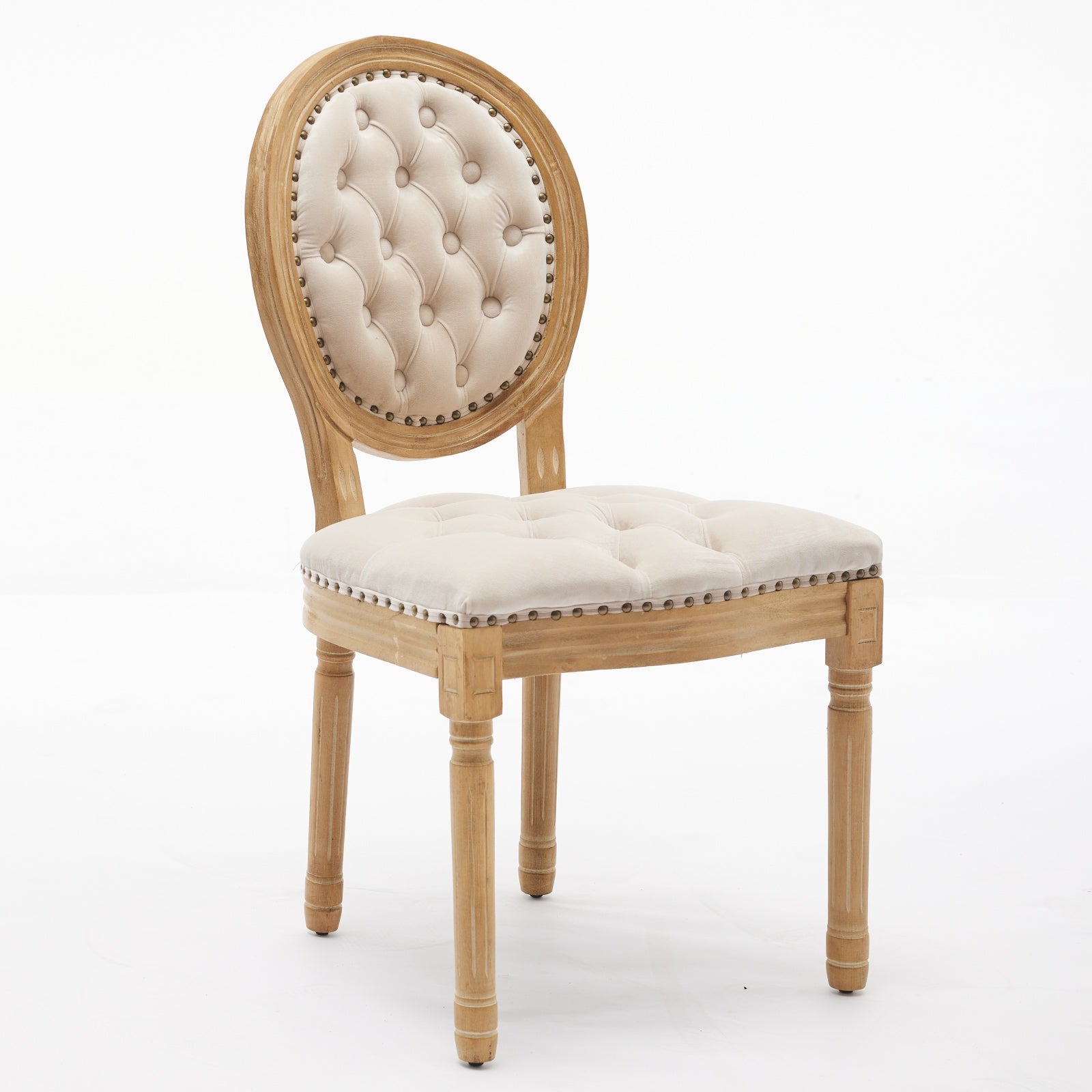 French Style Solid Wood Frame Antique Painting,Hand-pulled buckle decoration Velvet artificial leather Dining Chair with Nailhead Trim,Wood Legs,Steel Spring inner,Set of 2,Beige,SW1739BG image 4