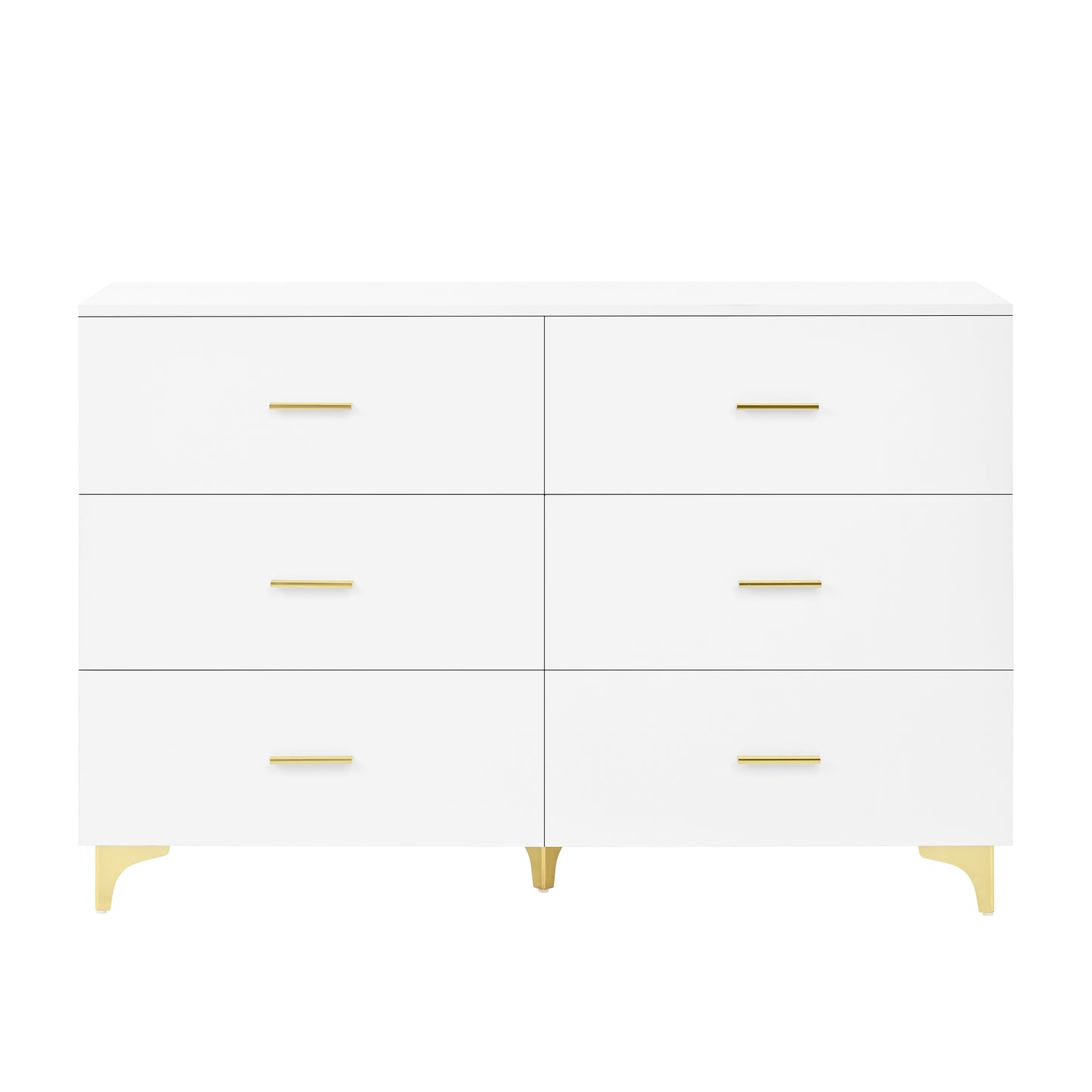 White 6 Drawer Dresser with Gold Handles & Metal Legs, Deep Storage Space, Modern Chest of Drawers, Wooden Dresser Tv Stand for TV Stand,Living Room, Hallway, Entryway image 3