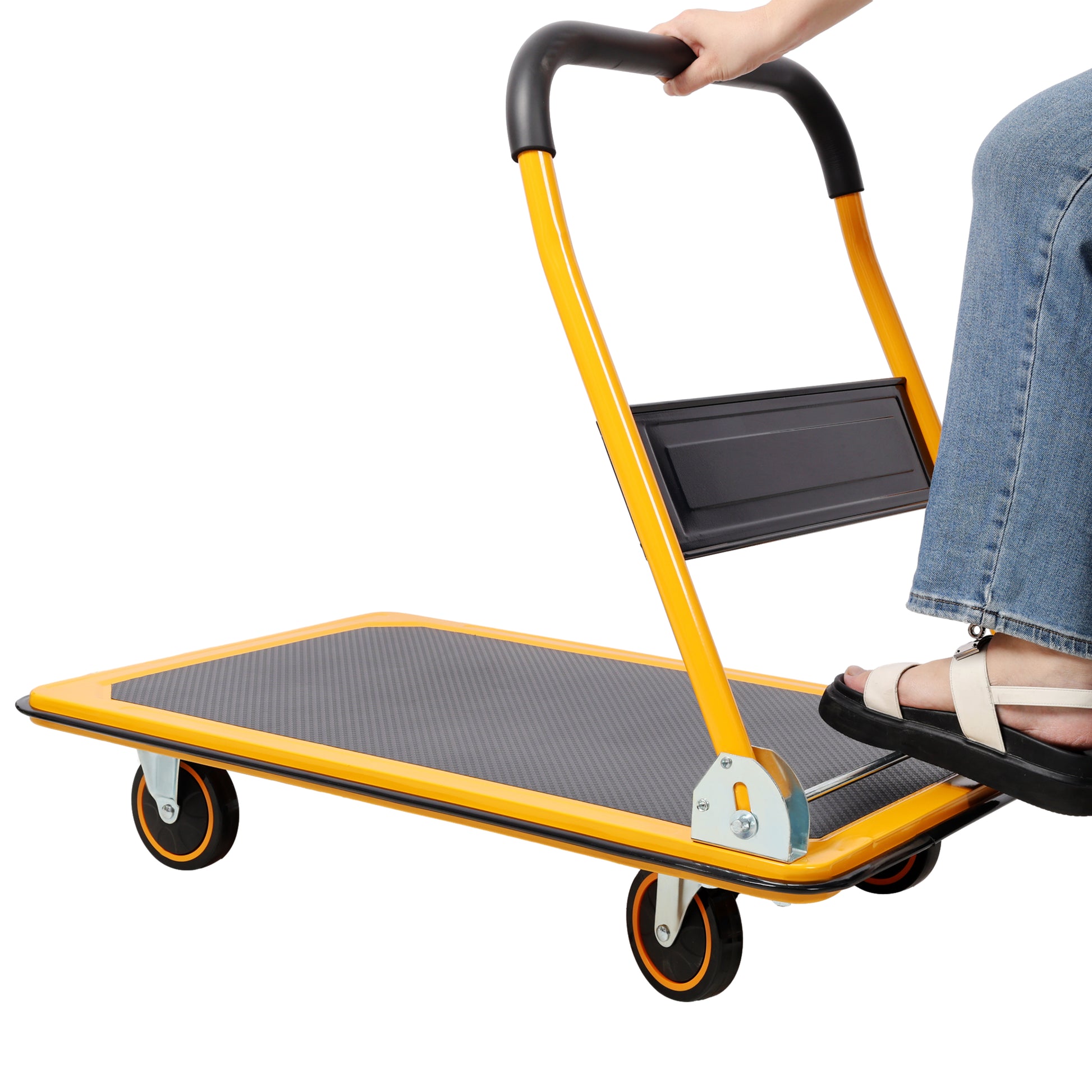 Foldable Platform Truck Push Dolly 660 lb. Weight Capacity Black and Yellow image 11