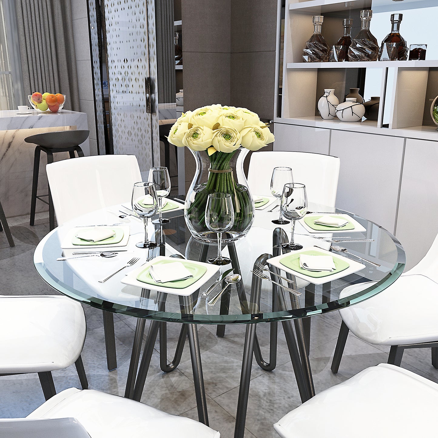 38.6" Inch Round Tempered Glass Table Top Clear Glass 2/5" Inch Thick Beveled Polished Edge (Old Sku:W1265115810) image 1