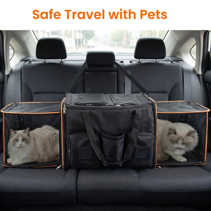 2 in 1 Large Cat Carrier for 2 Cats, Rolling Pet Carrier with Wheels, Expandable Foldable Double Pet Carrier with Removable Divider, Breathable Mesh Oxford, Cat Travel Crate for Car/Camping/Vet, Black image 6