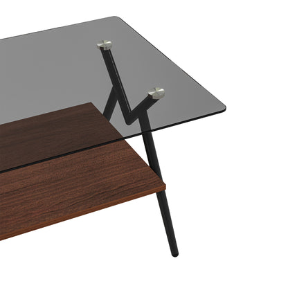 Rectangle Coffee Table with Tempered Glass top and Brown MDF Shelf, Modern Table for Living Room, Gray Glass image 9