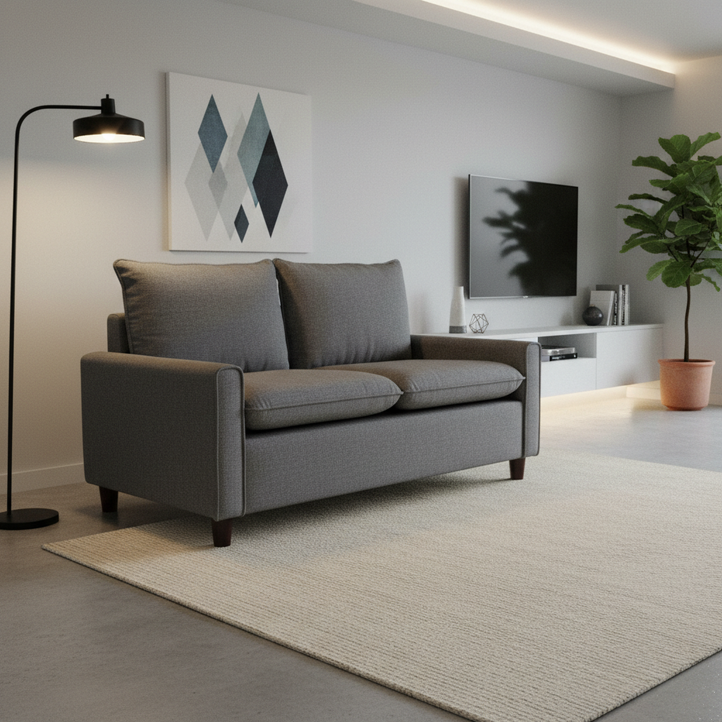 Container Furniture Direct Kathy Collection Modern Contemporary Fabric Upholstered Livingroom Loveseat Sleeper, Dark Grey image 2