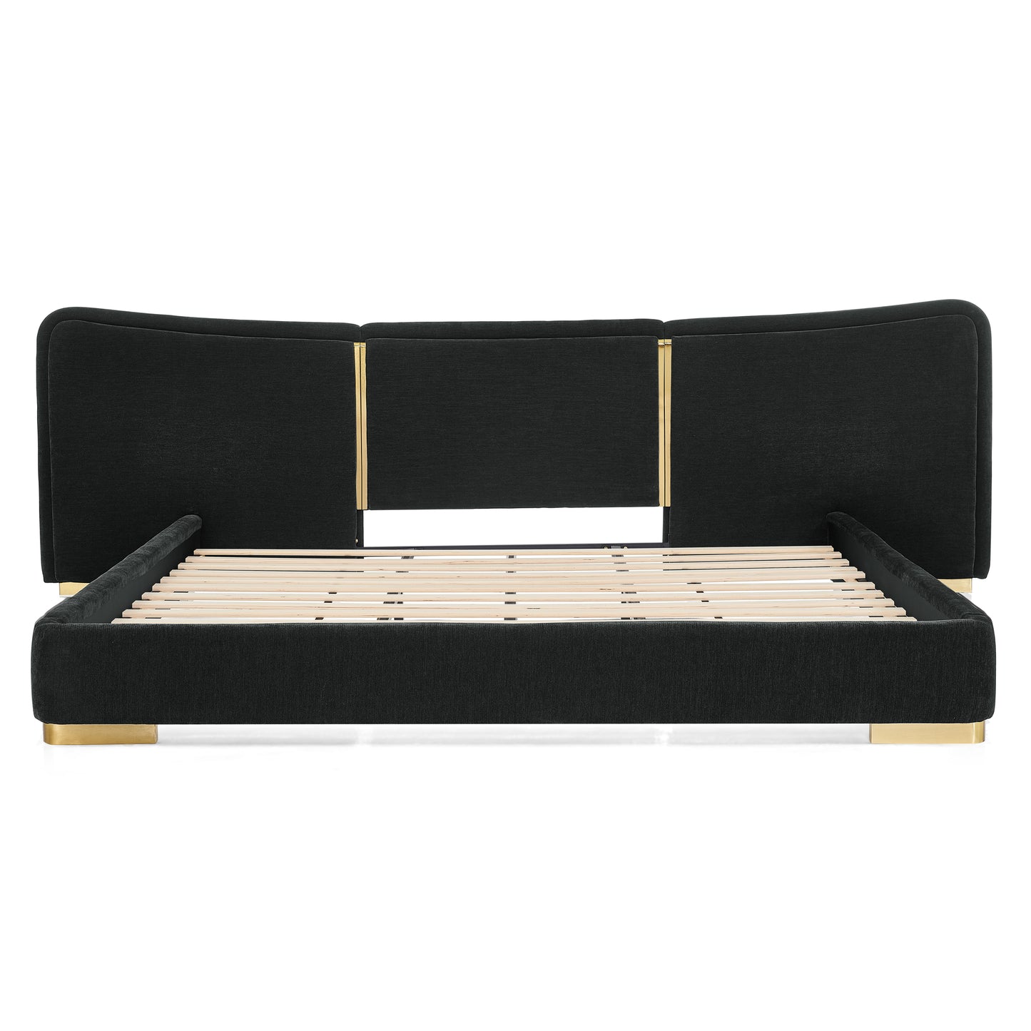 King Size Extra Large Platform Bed, Soft Chenille Fabric Frame, Curved Headboard, Reinforced Electroplated Metal Legs, Flexible DIY Side Space Design-Black image 11