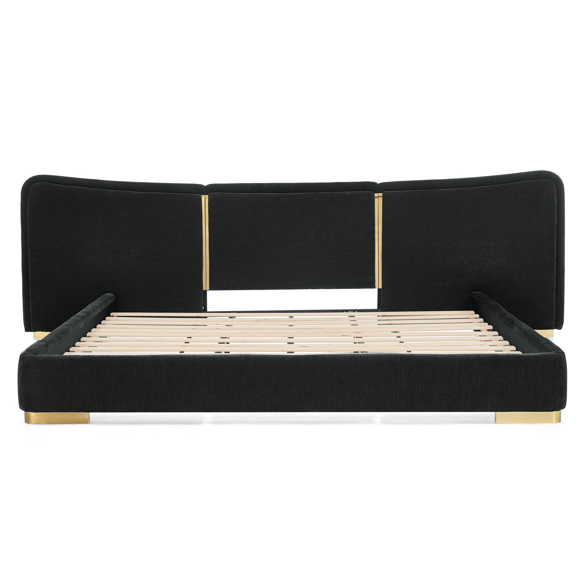 King Size Extra Large Platform Bed, Soft Chenille Fabric Frame, Curved Headboard, Reinforced Electroplated Metal Legs, Flexible DIY Side Space Design-Black image 11
