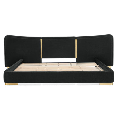 King Size Extra Large Platform Bed, Soft Chenille Fabric Frame, Curved Headboard, Reinforced Electroplated Metal Legs, Flexible DIY Side Space Design-Black image 11