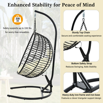 U_Style Single Person Folding Egg Chair with Stand, Hanging Egg Chair Indoor Outdoor, Wicker Hammock Swing Chair with Adjustable Anti-Slip Feet,Suitable for Balcony, Bedroom,Garden image 5