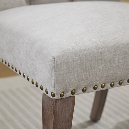Upholstered Chenille Fabric Accent Dining Chair, Curved Solid Wood Legs, Elegant Tufted Club Dining Room Kitchen Room Dining Chair, Set of 2,Beige,SW1894BG image 11