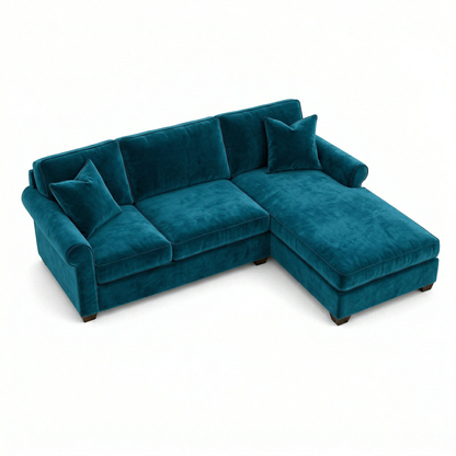 Irlanda Sectional – Made in USA, Custom Fabric Options, L-Shaped Sectional Wholesale Sectional Furniture - Velvet Antique Peacock - Velvet image 5