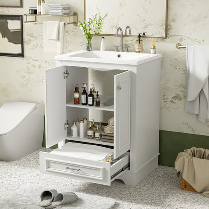 24'' Bathroom Vanity with Ceramic Sink Combo, Modern Freestanding Storage Cabinet with Silver Handles, Soft Closing Doors image 2