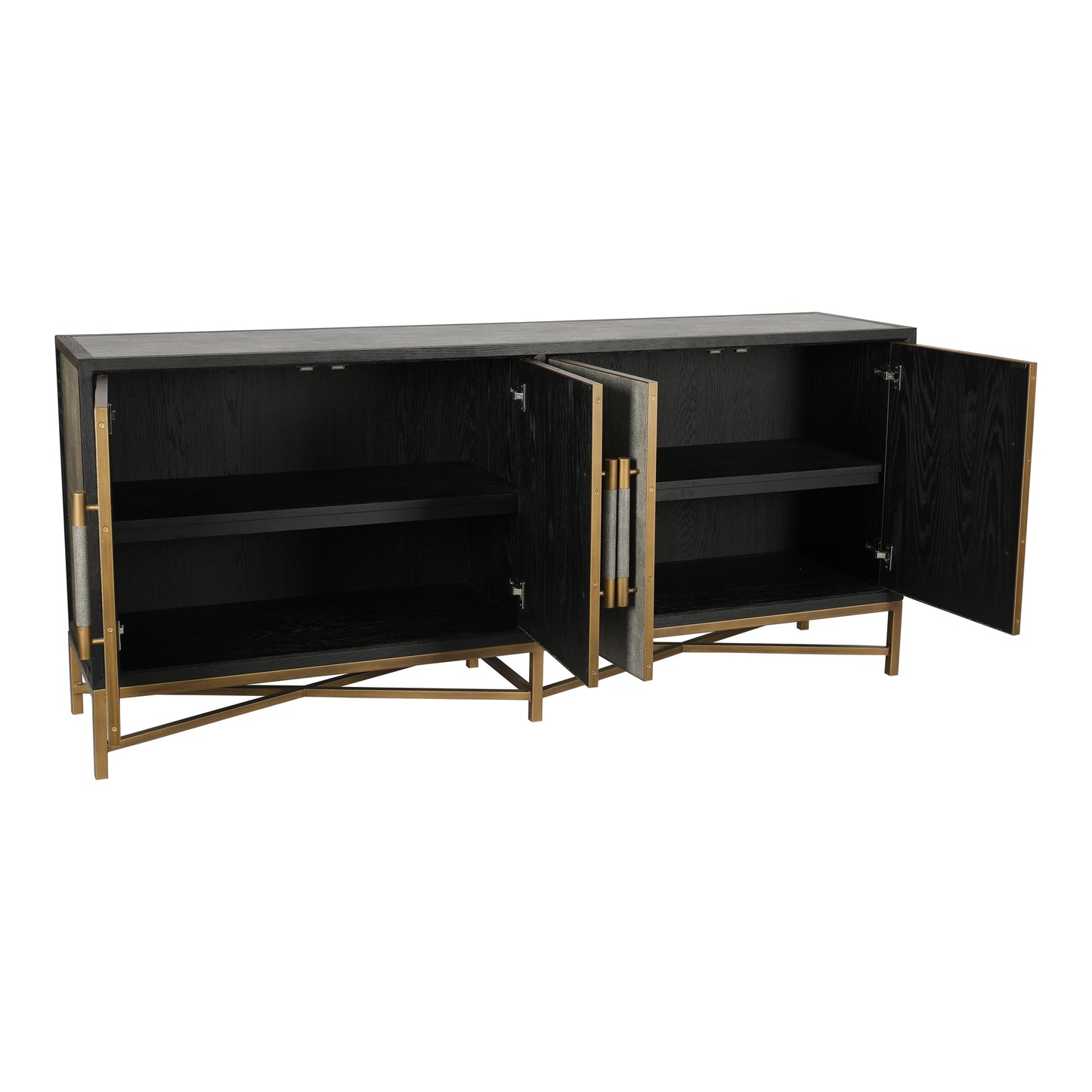Sideboard, Solid Wood Frame, Vegan Leather, Grey image 3