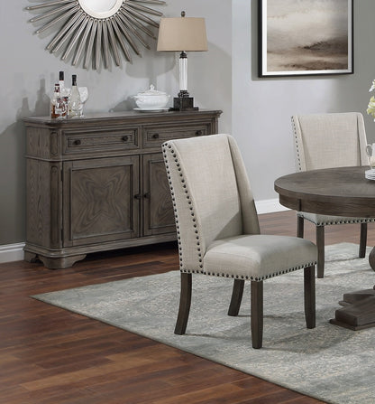 Traditional Formal 2pc Side Chairs Upholstered Wingback Design Oak Finish Dining Room Furniture Nailhead Trims Dining Chairs image 6