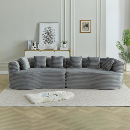 Curved Sectional Sofa, 111.5-inch Oversized Modern Bone-Free Cloud Sofa with 6 Pillows Luxury Corduroy Four-Seater Memory Foam Sofa with Deep Seat Design,grey W3505P355587 image 1