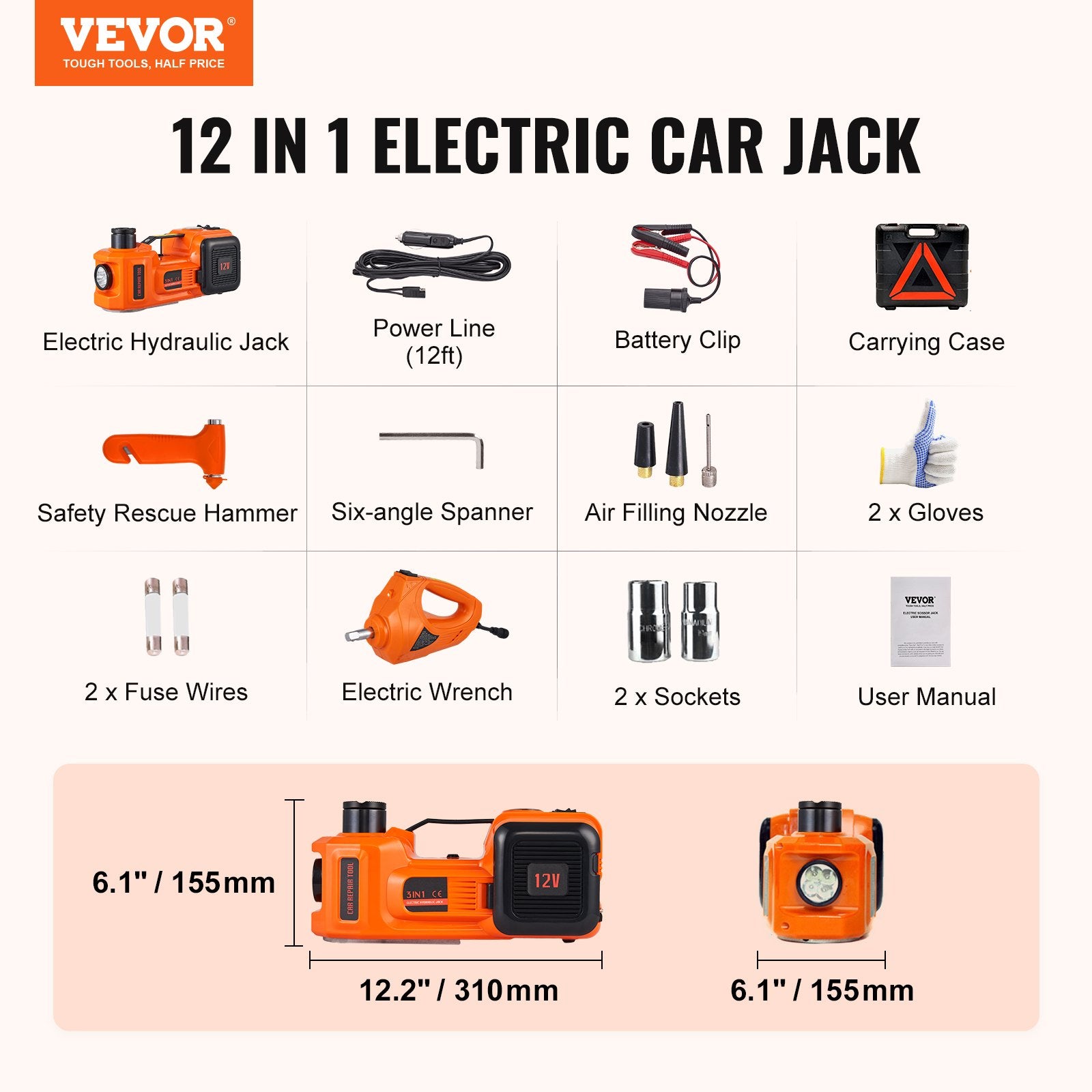 Electric Car Jack, 5 Ton/11023 LBS Hydraulic Jack with Electric Impact Wrench, Portable Car Lift with Built-in Inflatable Pump, and LED Light for SUV MPV Sedan Truck Change Tires Garage Repair image 8