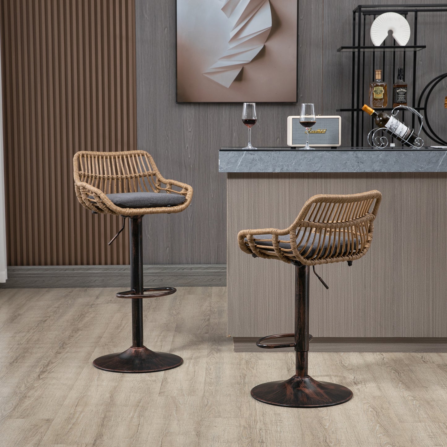 Modern Swivel Bar Stools Set of 2 Adjustable Counter Height Chairs with Footrest for Kitchen, Dining Room (Gray) image 6
