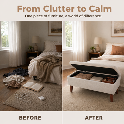 42" Rectangular Linen Ottoman Bench, Modern Low Footrest Stool with Solid Wood Tapered Legs, Multi-Use Entryway Shoe Bench & End of Bed Bench for Living Room/Bedroom image 8