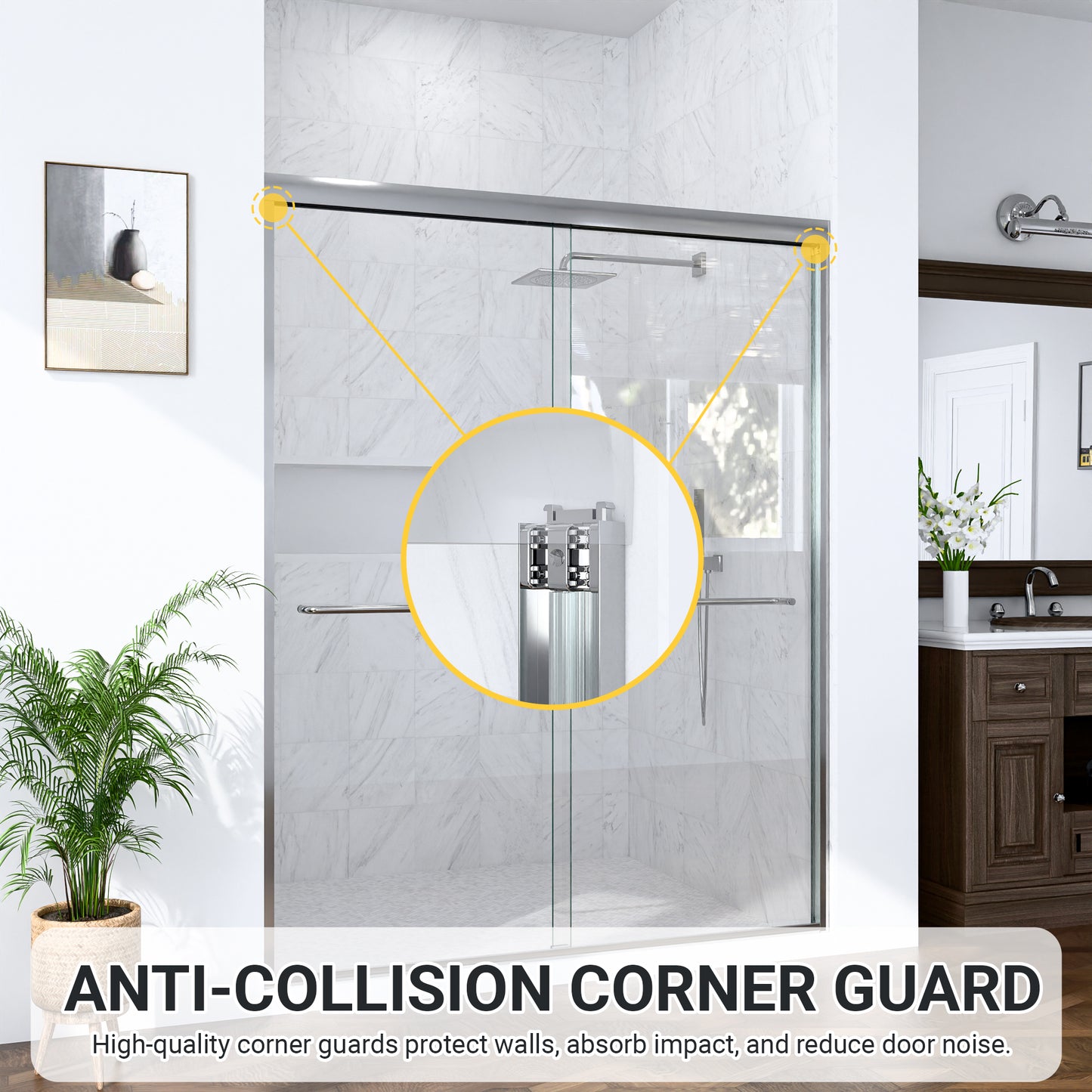 (NEW) 56"-60"W*72" H Semi-Frameless Double Sliding Shower Door, Bypass Shower Door, 1/4" (6mm) Thick SGCC Tempered Glass Door, Chrome image 8