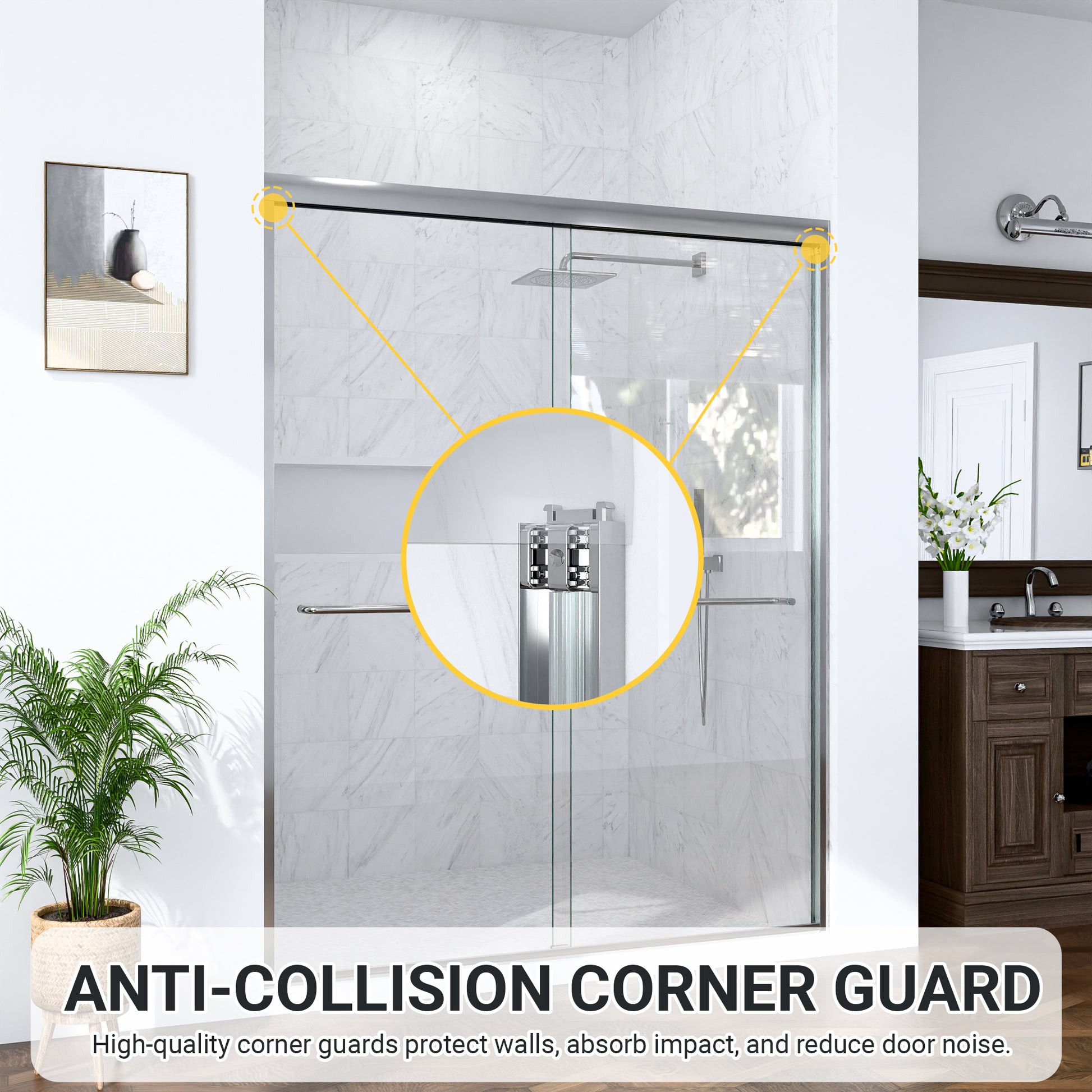(NEW) 56"-60"W*72" H Semi-Frameless Double Sliding Shower Door, Bypass Shower Door, 1/4" (6mm) Thick SGCC Tempered Glass Door, Chrome image 8